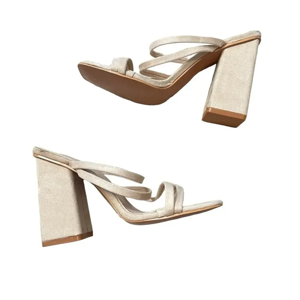 Pretty Little Thing Strappy Square Toe Block Heel Sandals Size 6 New‎